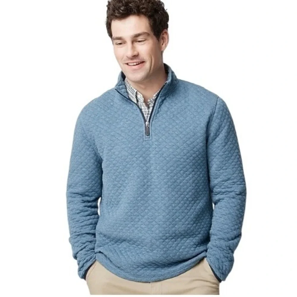 J Crew Authentic Quilted‎ Quarter Zip Pullover Sweater Blue Men's Medium NWT $98